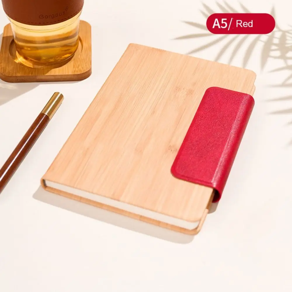 200 Pages A5 Notebook PU Leather Cover with Magnetic Buckle Business Office Notepad Wood Grain Bookmark Students Notebook