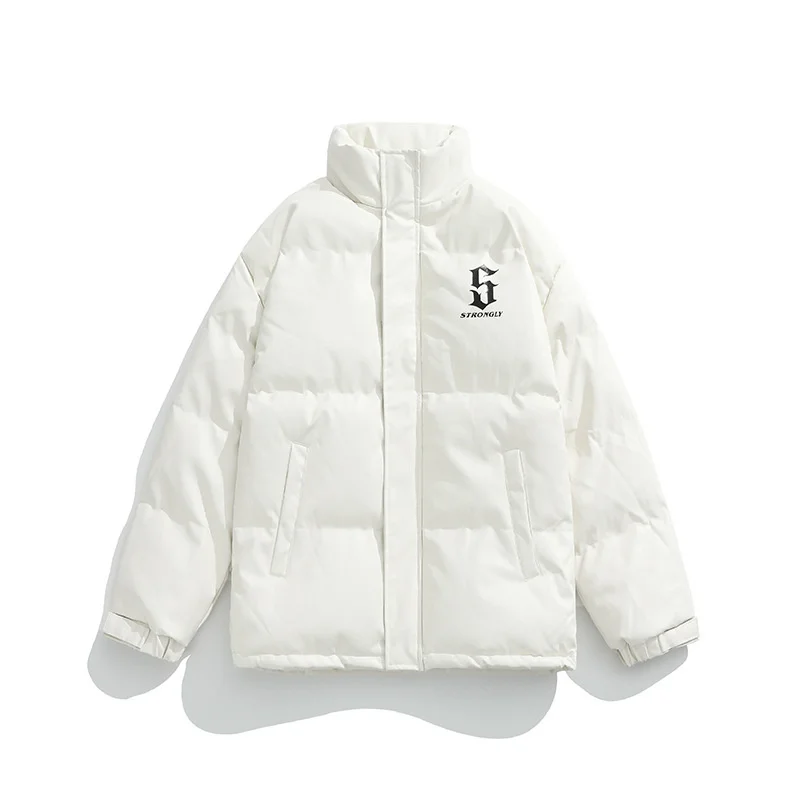 Men's Fashion Brand PU Leather Cotton Padded Jacket Coat Women 2022 Winter New Style Couple American Printed Cotton Coat Women