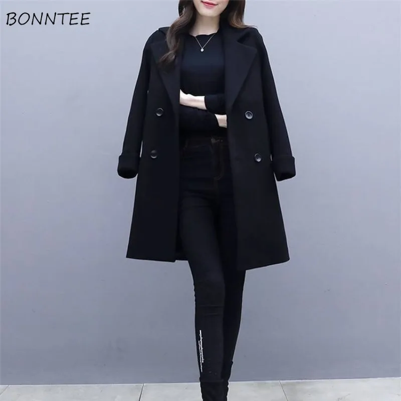 

Blends Women Korean Fashion Mid-length Casual Thicken Autumn Winter Elegant Coats Office Lady Popular Chic Daily Trendy Ulzzang