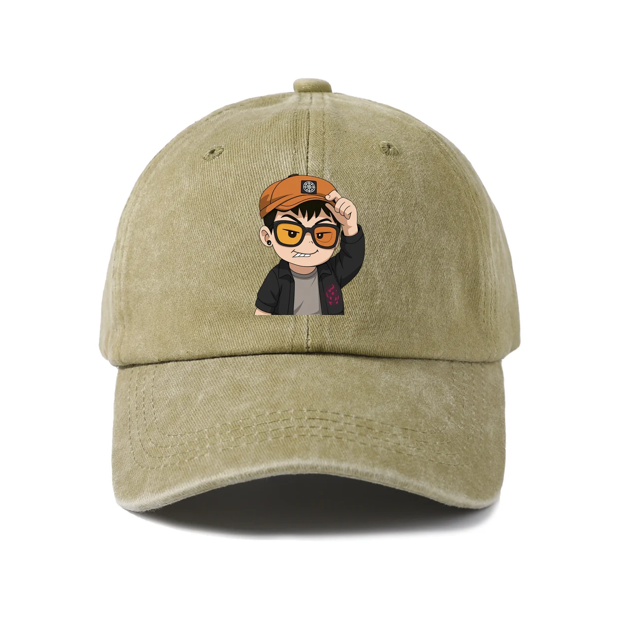 Whimsical Creature Illustration Graphic Baseball Cap, Vintage Washed Adjustable Unisex Dad Hat, Casual Gift