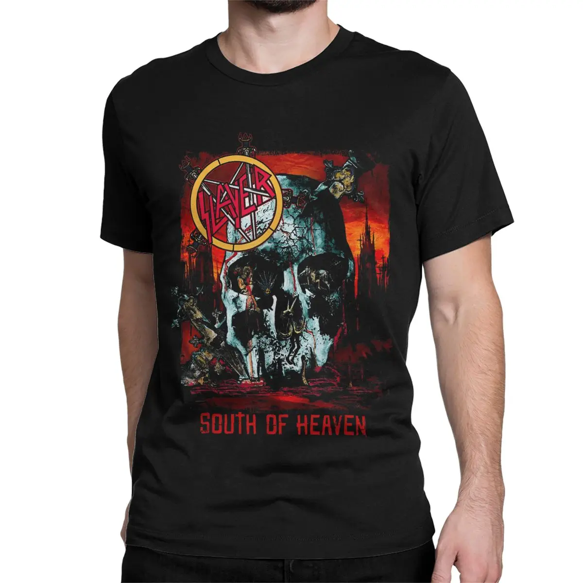 South Of Heaven Skull 1980s Metal Band T Shirts Men Women 100% Cotton Funny T-Shirts O Neck Slayer Tee Shirt Short Sleeve Tops