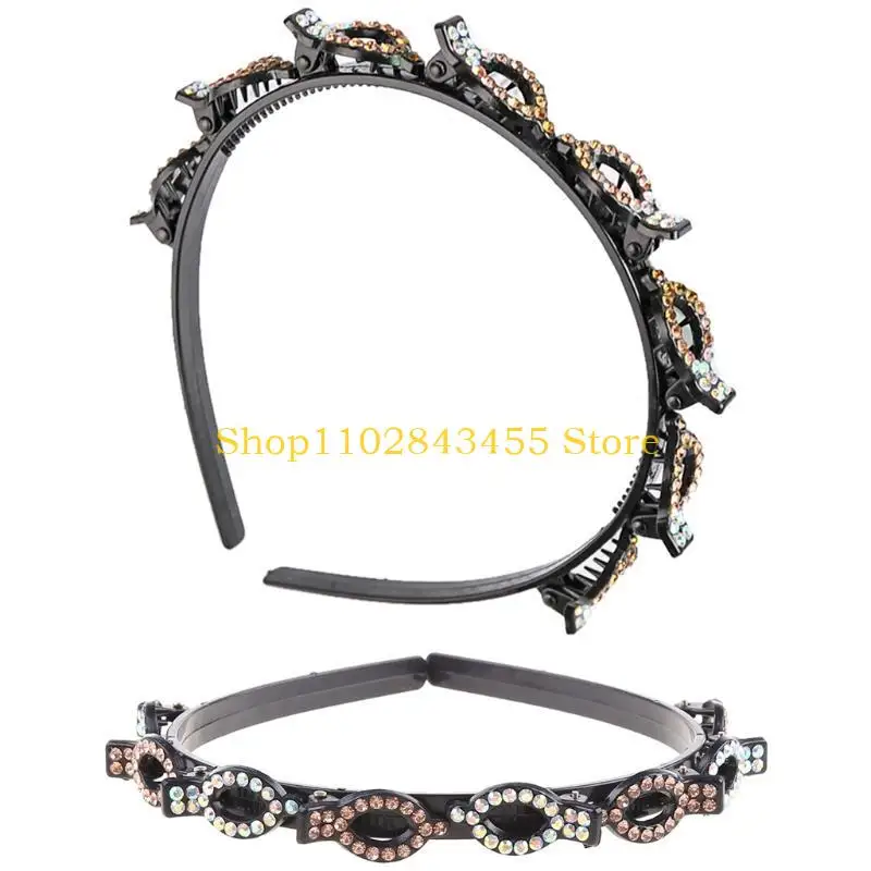 

49MC Double Layer Twist Plait Headband Double Bangs for Rhinestone Hairpins Hair Hoop