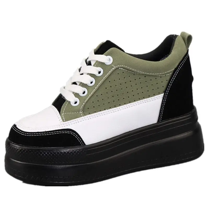 2026 New 10CM Genuine Leather Women Ins Skate Boarding High Brand Heels Vulcanized Shoes Platform Wedge Casual Stable Shoes