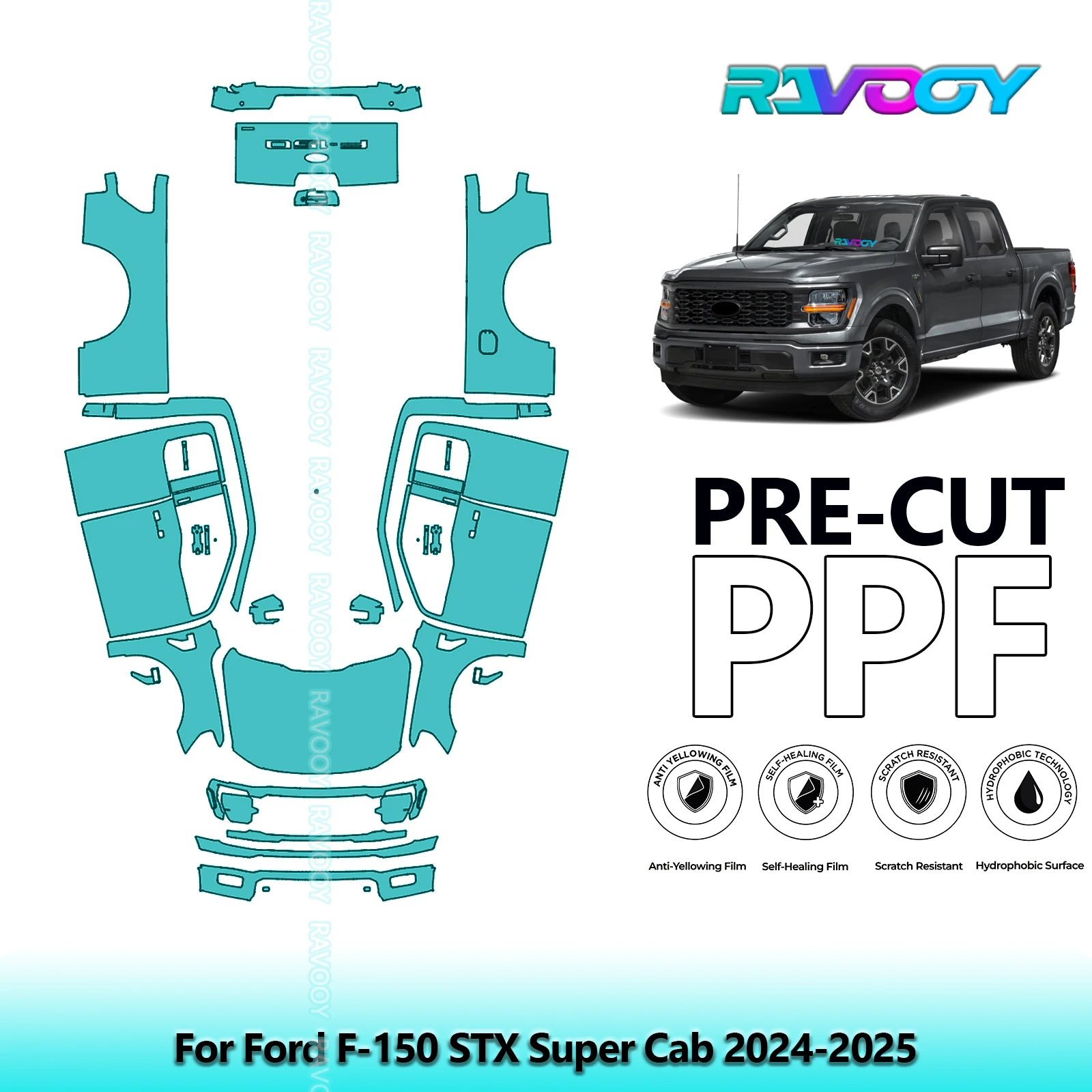 

Для Ford F-150 STX Super Cab 2024-2025 8,5 мил, предварительно вырезанная защита автомобильной краски, комплект прозрачного бюстгальтера PPF