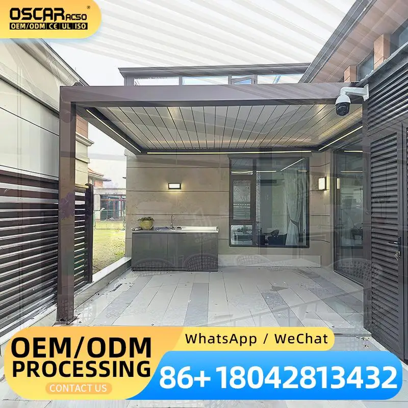 Chinese Patio Balcony Metal Gazebo With Sun Shading Shutter Roof Outdoor Garden Yard pergola