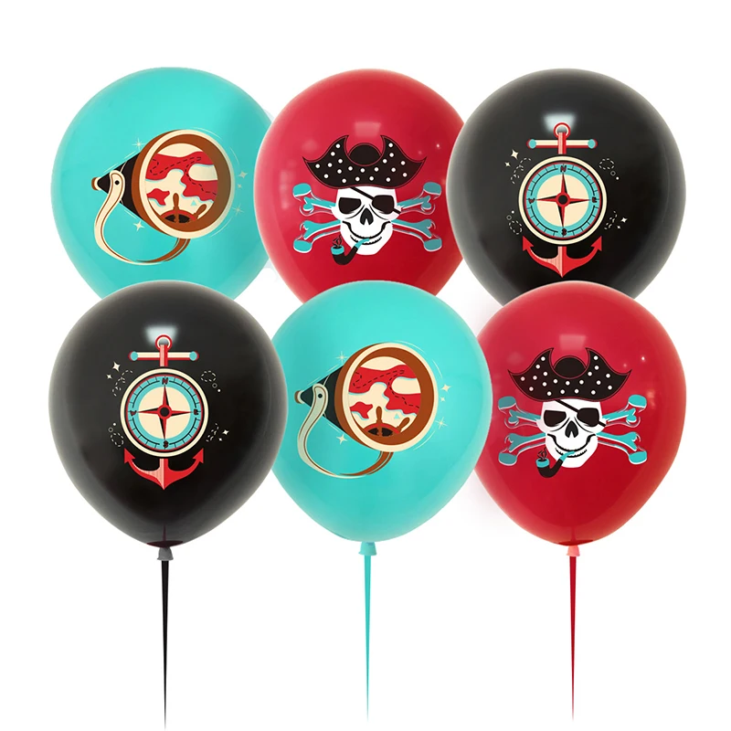 10pcs Caribbean Pirates Party Balloons Pirate Skull Latex Balloon Bouquet for Pirate Nautical theme Birthday Party Decorations