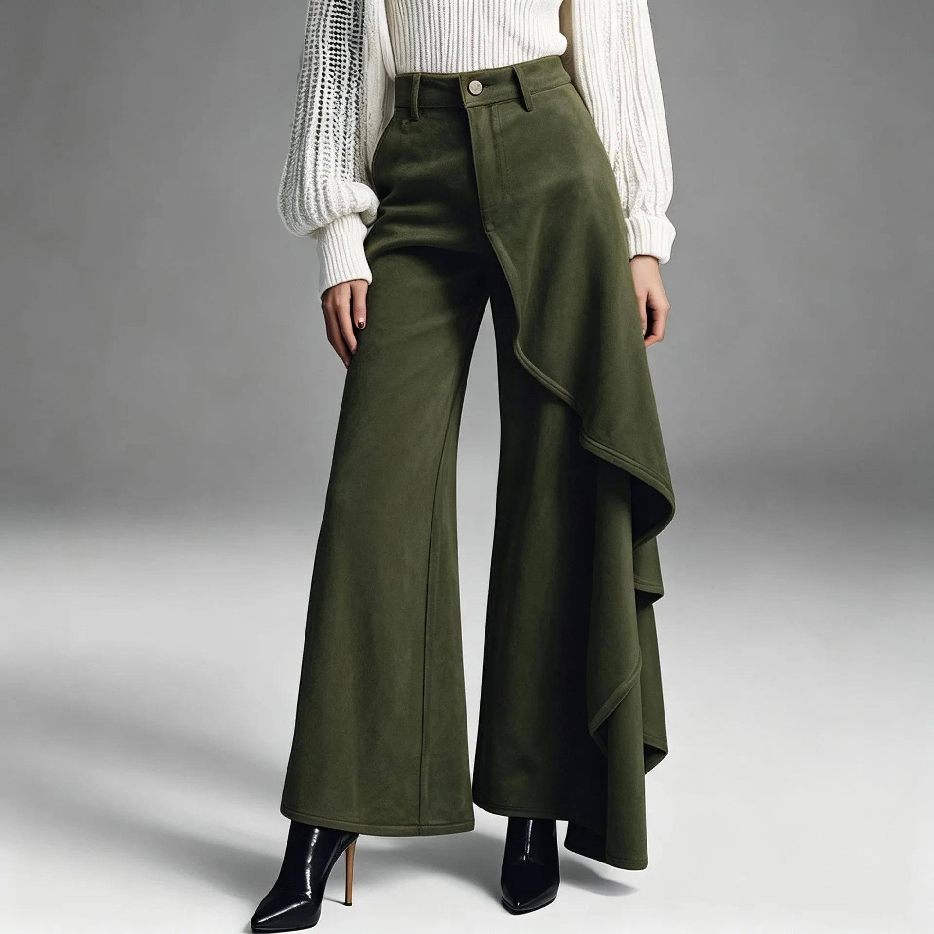 Asymmetrical Hem Irregular Pants High Waist Edgy Street with Wide Leg Slight Stretch Streetwear Heat Set Autumn Women Pants