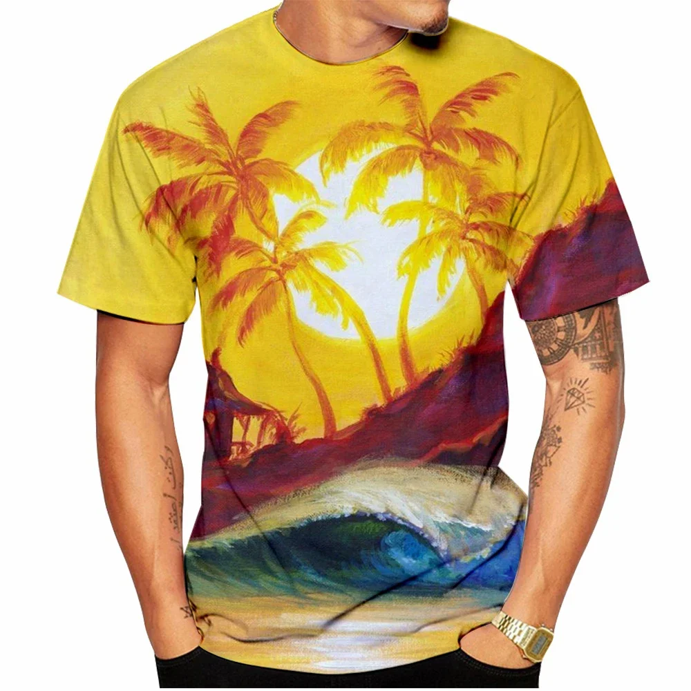 Summer Hawaiian Scenery 3D Print T-Shirts Streetwear Men Fashion Oversized O-Neck Short Sleeved T Shirt Tees Tops Clothing