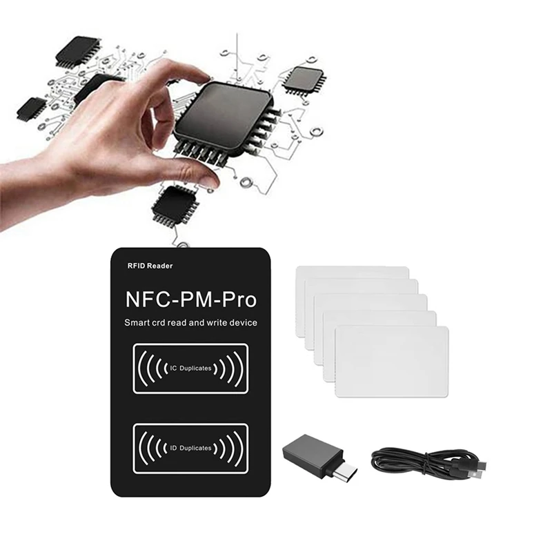 RFID Smart Chip Reader PM PRO Decoder + 5XCUID kartu NFC Key Copier 13.56Mhz 125Khz lencana menulis Token ID IC Tag Clone