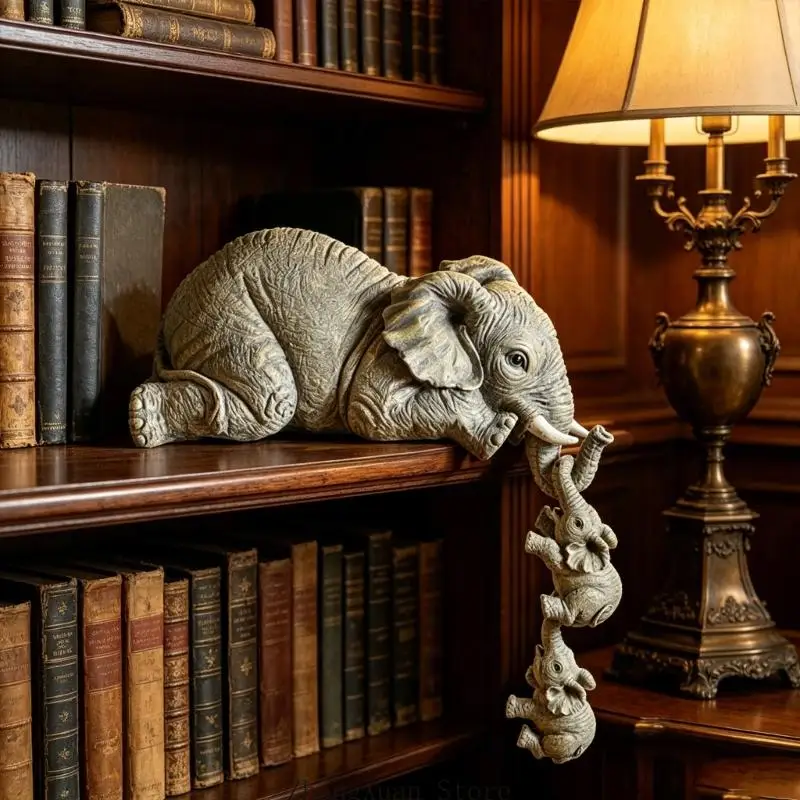 Cartoon-Elefant-Statue aus Kunstharz zur Verschönerung des Familienraums mit natürlichem Charme, Elefantenfigur für Wohnzimmer – Detail 2