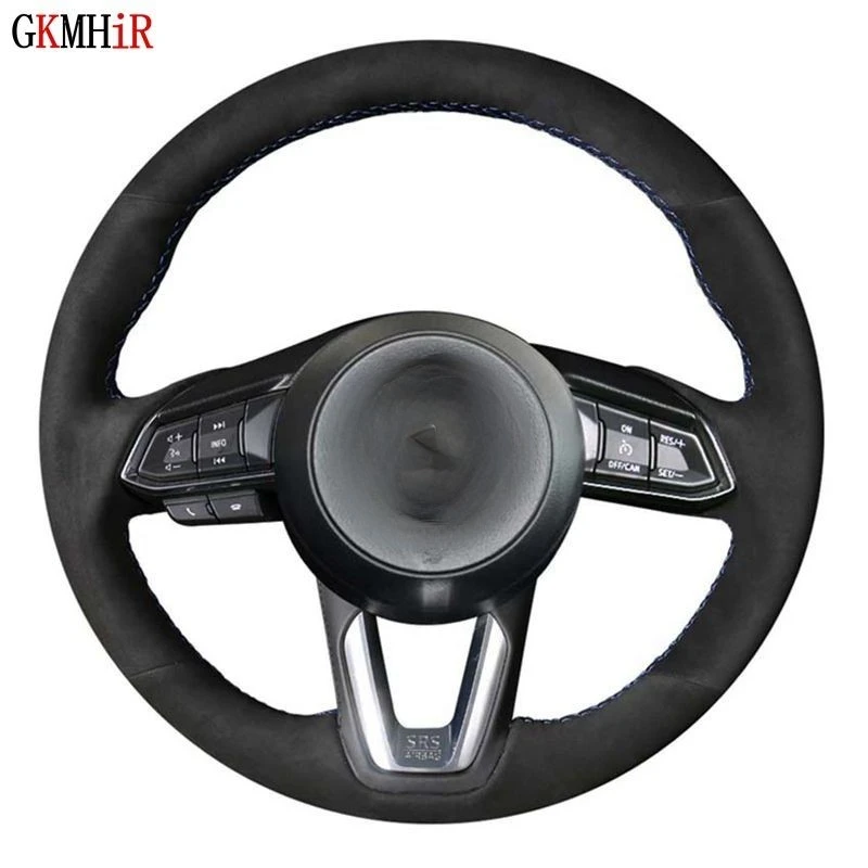 DIY Black Suede Hand Sewing Car Steering Wheel Cover For Mazda 3 Axela 2017-2018 Mazda 6 Atenza CX-3 CX-5 CX-9 Toyota Yaris 2019