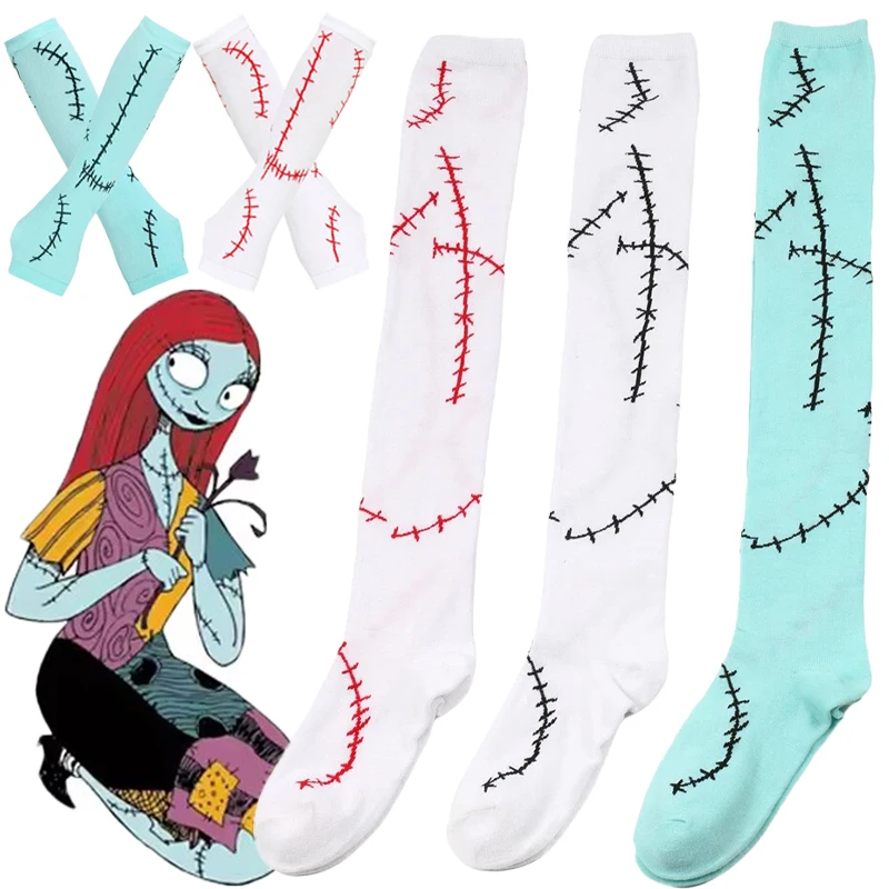 

Cosplay Thigh High Stockings Set Mitten Arm Sleeve Gloves for Goth Girls Night Party Christmas Accessories Halloween Decoration