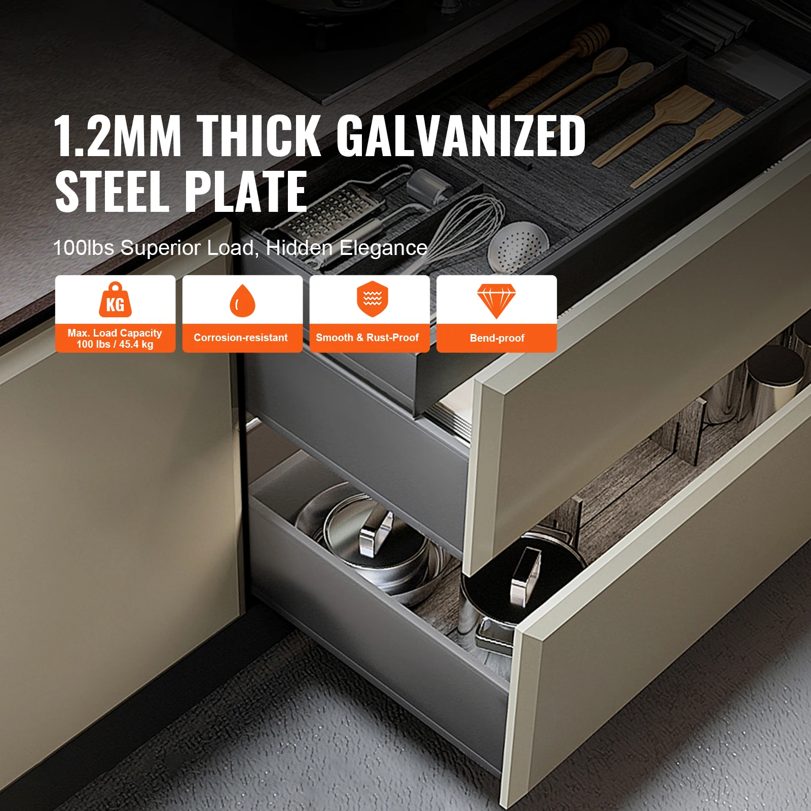 SucceBuy Rel Dudukan Sisi Bawah Laci Tugas Berat Bantalan Bola Penuh Ekstensi Jalur Baja Lembut-Tutup Panduan Tanpa Suara Meluncur