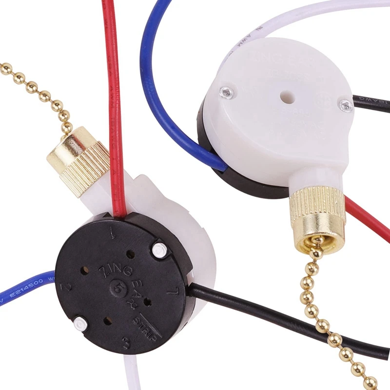 Ceiling Fan Switch Kit 3 Speed 4 Wire, Fan Switch Zipper Speed Control Switch, ZE-208S Pull Wire Switch with Rope Gold