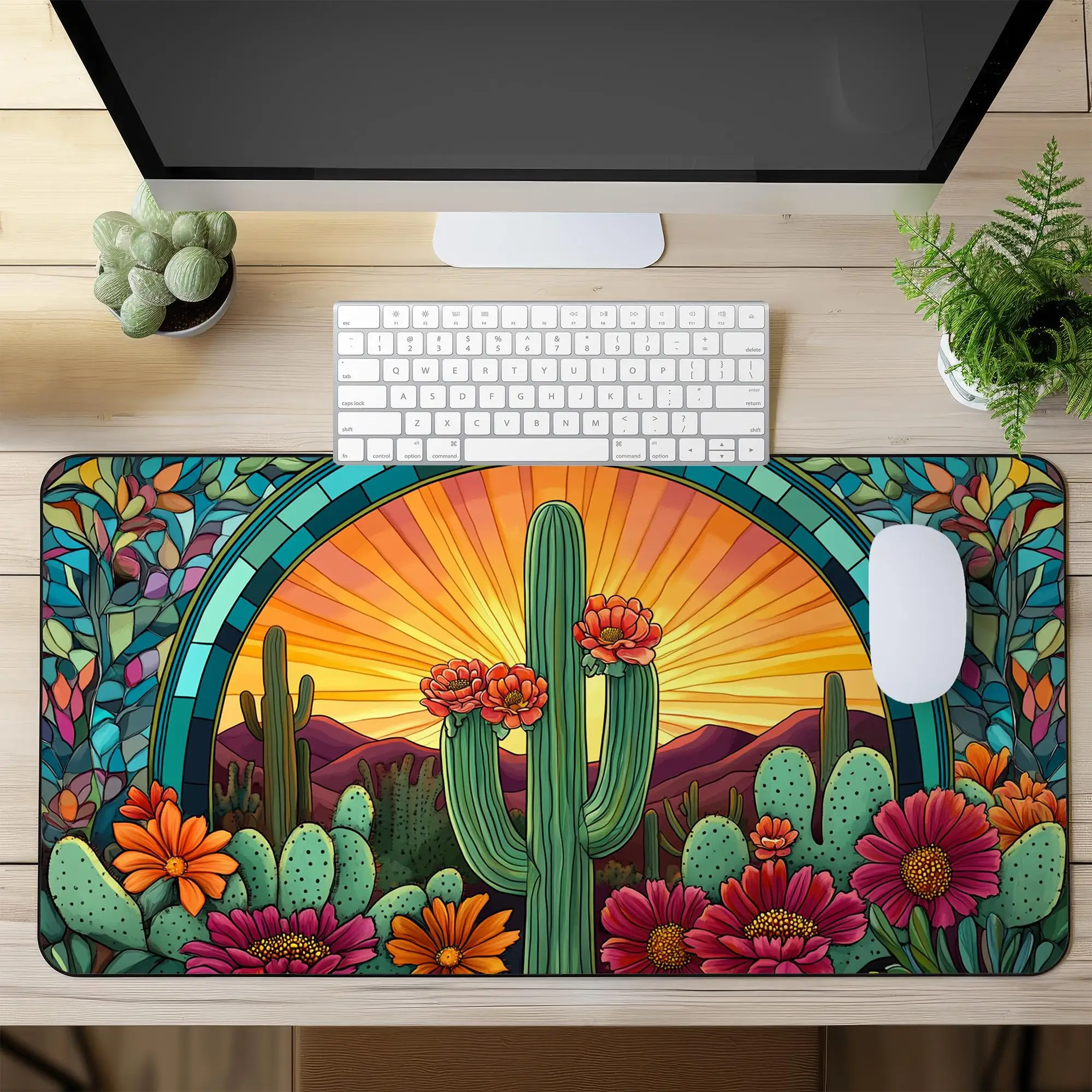 

Cactus Sunset Pattern Desk Mat, Colorful Cactus Mouse Pad, Suitable for Office and Gaming Desks, Desert Decoration, Gift