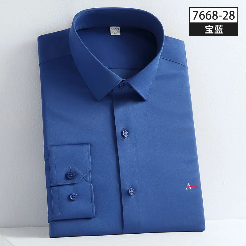 Camisas de seda elásticas resistentes a las arrugas para hombre, camisa de manga larga ajustada para negocios, novedad de 2022