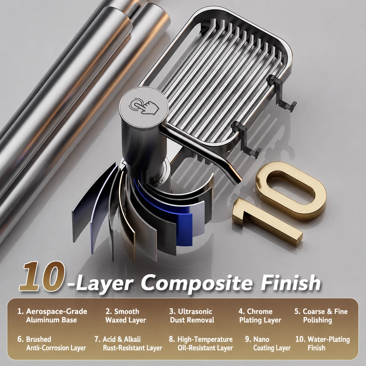 Kitchen Sink Soap Dispenser Aluminum Built In Liquid Dispenser with Storage Tray Extension Tube Large Pump Head