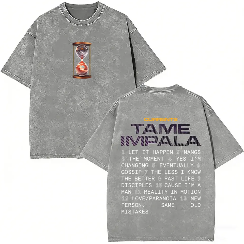Pop Rock Band Tame Impala Currents Vintage Acid Washed T Shirt Men