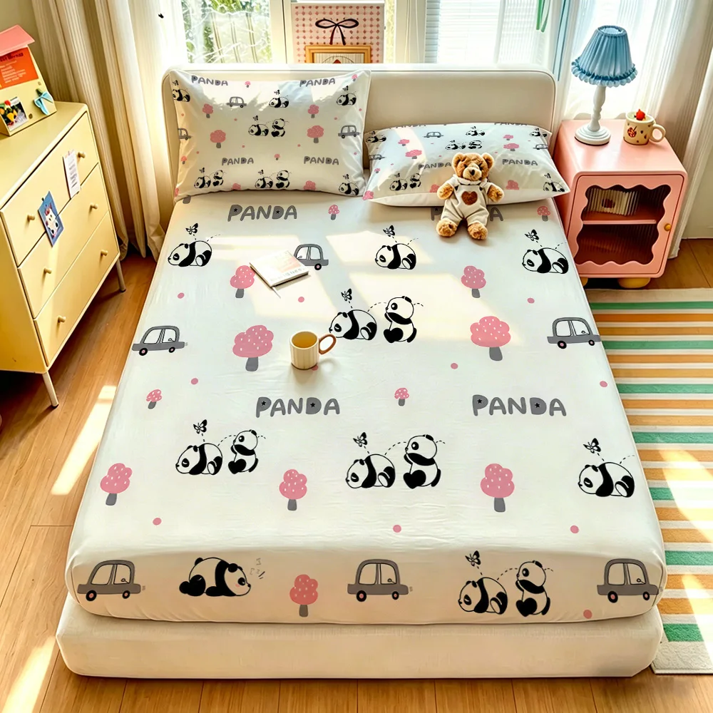 3pcs Cartoon Panda Printed Chipless Bed Sheet Set In Multiple Sizes, Soft Bed Cover, Bedroom Bedding Decoration, Gift Bedding