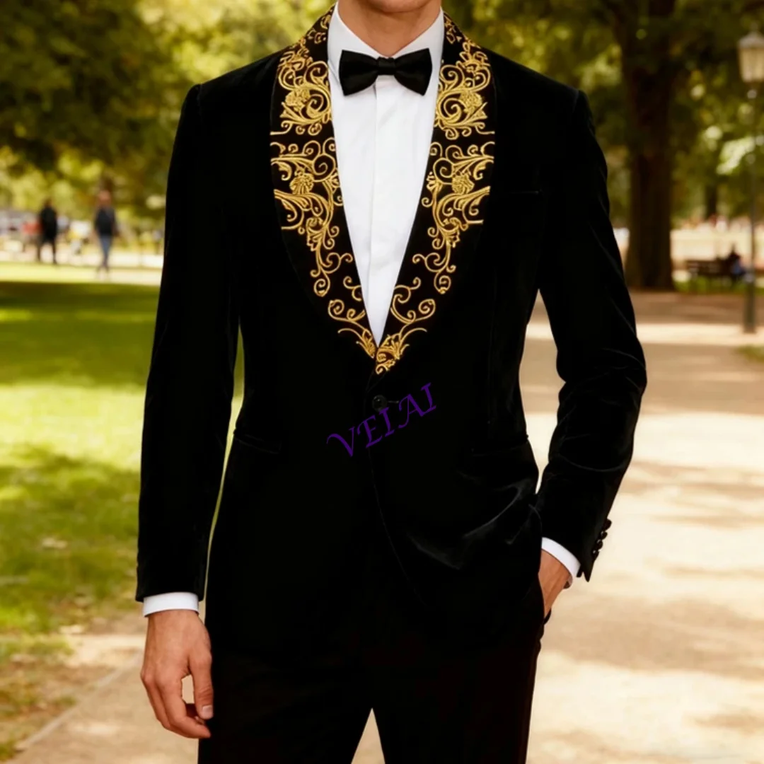 

CustomizedMen's single piece floral embroidery slim fit single button suit jacket with a suit top collar, suitable for parties,