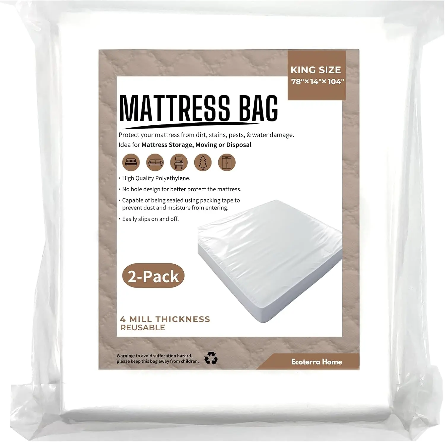 

2-Pa King Mattr Bags для перемещения и длительного хранения, поставщики важких матрасов 4Mil Extra Thi, King Size, Калифорния