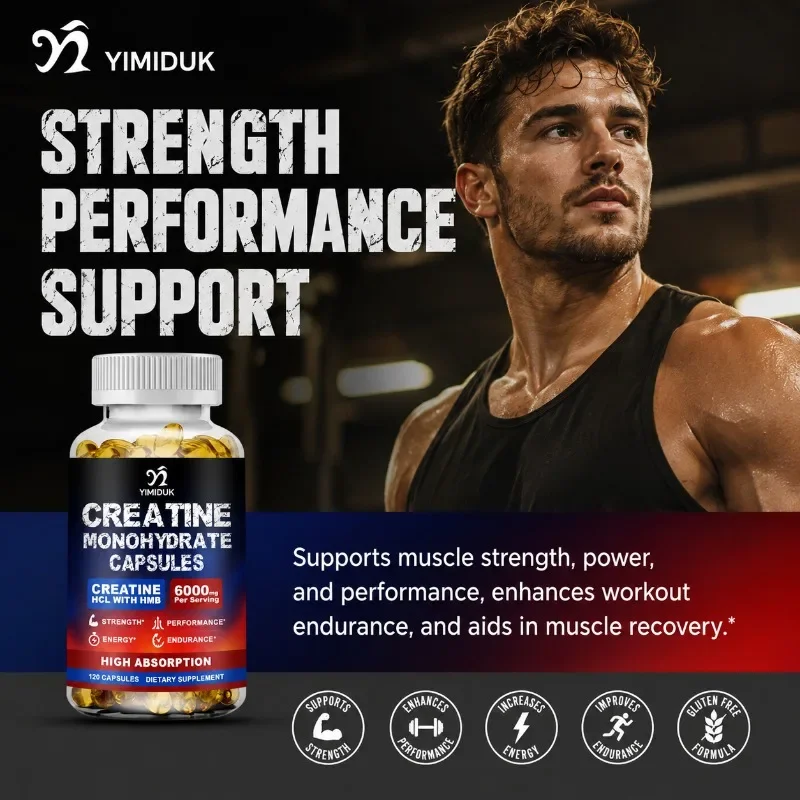 6000mg Creatine Supplements, with HCL & HMB, Boost Strength, Lift Performance, Speed Muscle Repair, for Sport People