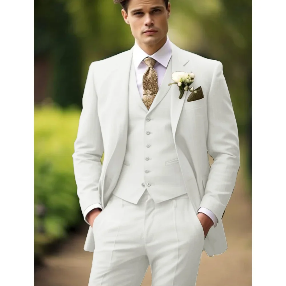 Fatos marfim elegantes para homens, moda elegante, blazer de casamento do noivo, calça, roupa de namorado, festa de baile, feito sob medida