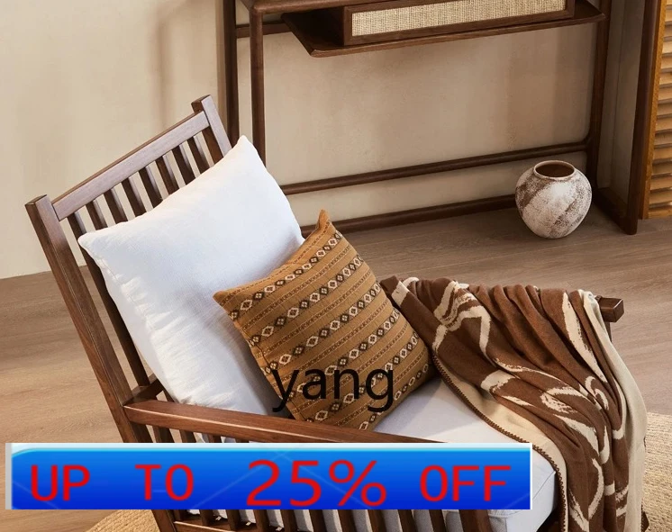 

LMM fabric rocking chair medieval retro wabi sabi wind pure solid wood recliner Nordic sofa chair