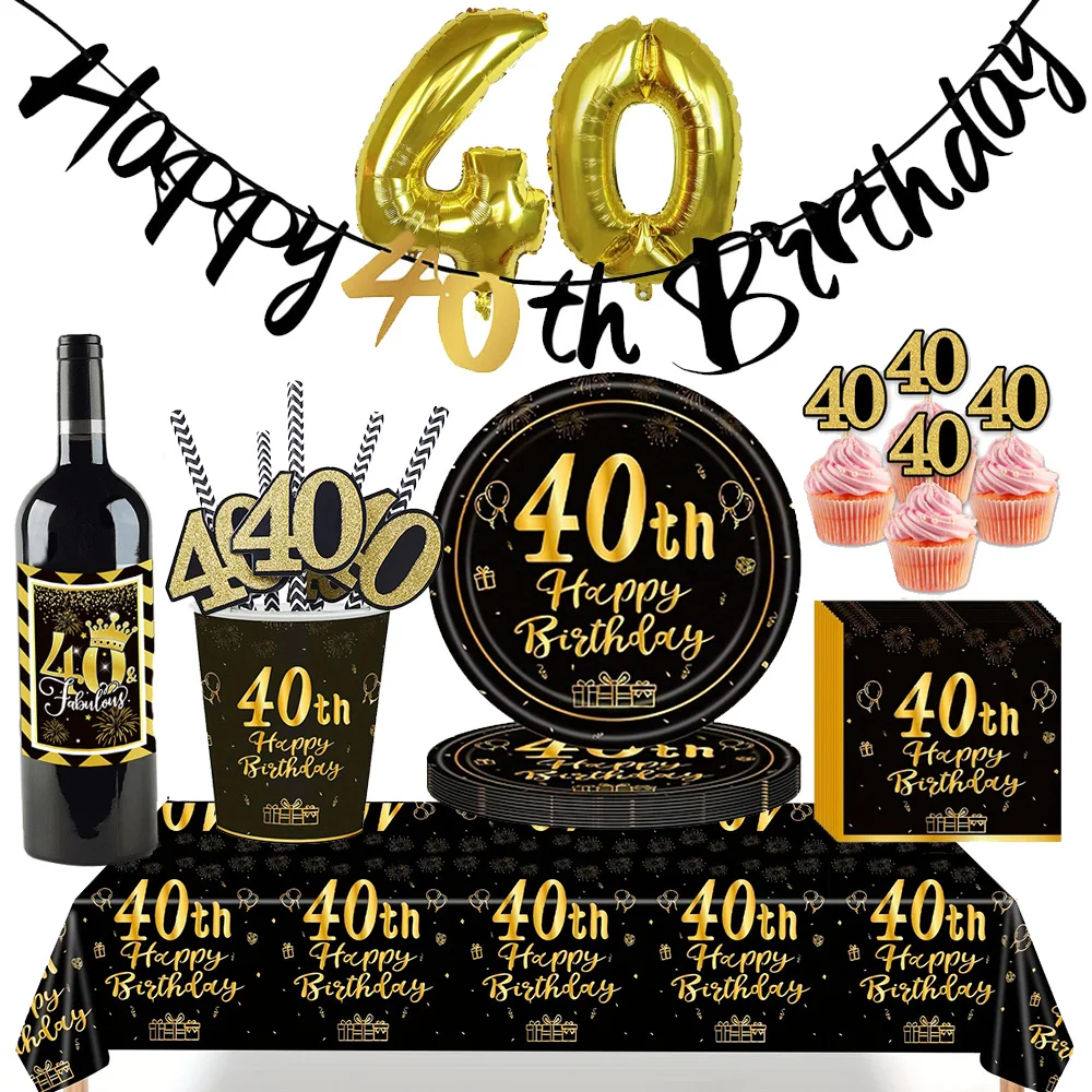 40th Birthday Decorations for Men Women Back in 1983 40 Years Old Party Tableware Cup Napkin Balloon Cake Decor Black Gold Party