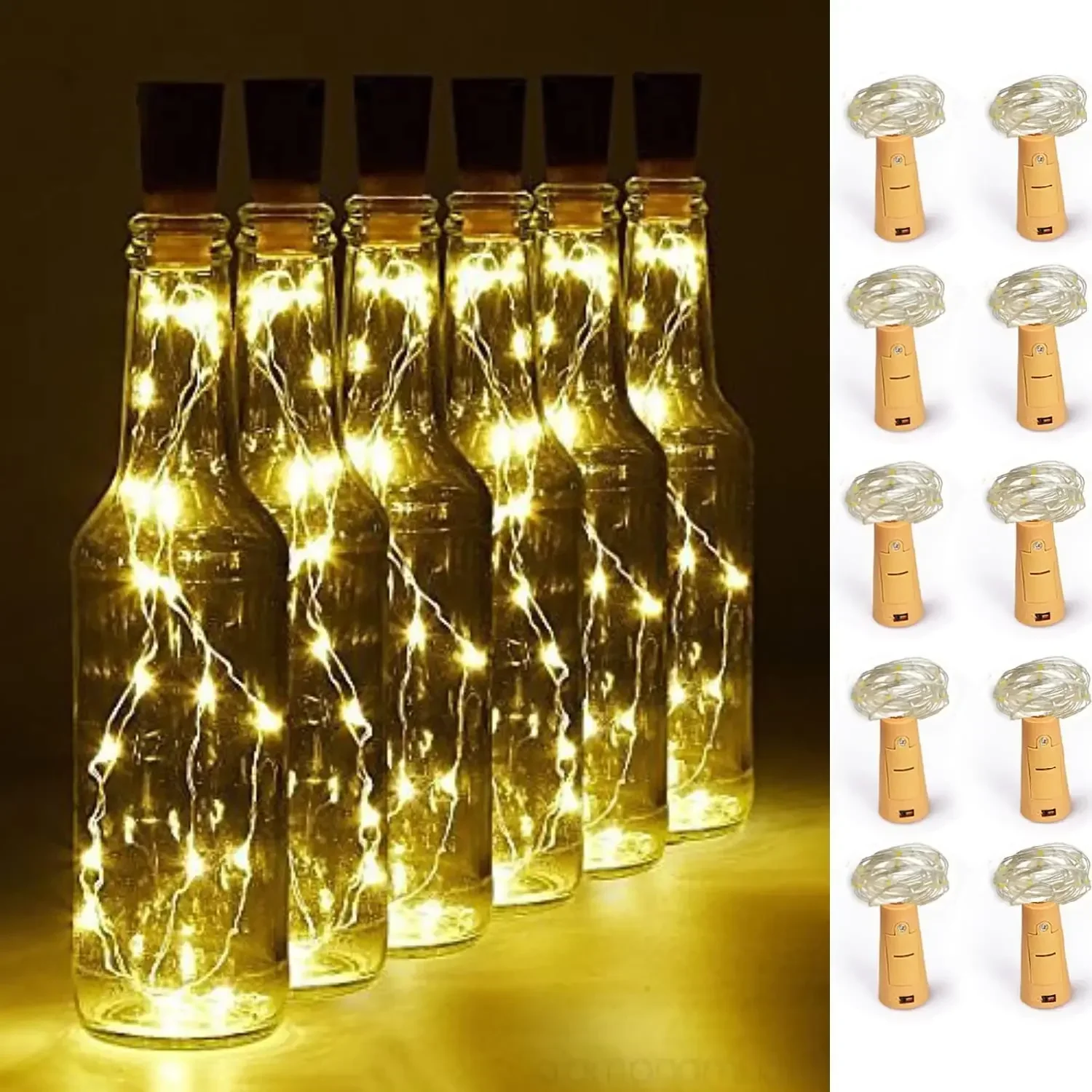 Cortiça Shaped LED String Lights com bateria, Luz Garrafa De Vinho, Lâmpada De Fio De Cobre, Aniversário, Festa De Casamento, Decoração Do Clube, LED 5x20