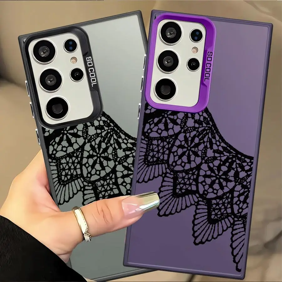 Black Lace Fashion Case for Samsung Galaxy S25 Note 20 Ultra S25Edge S21 S23 S20 Plus S22 S23 Ultra S24 FE Phone Cover 