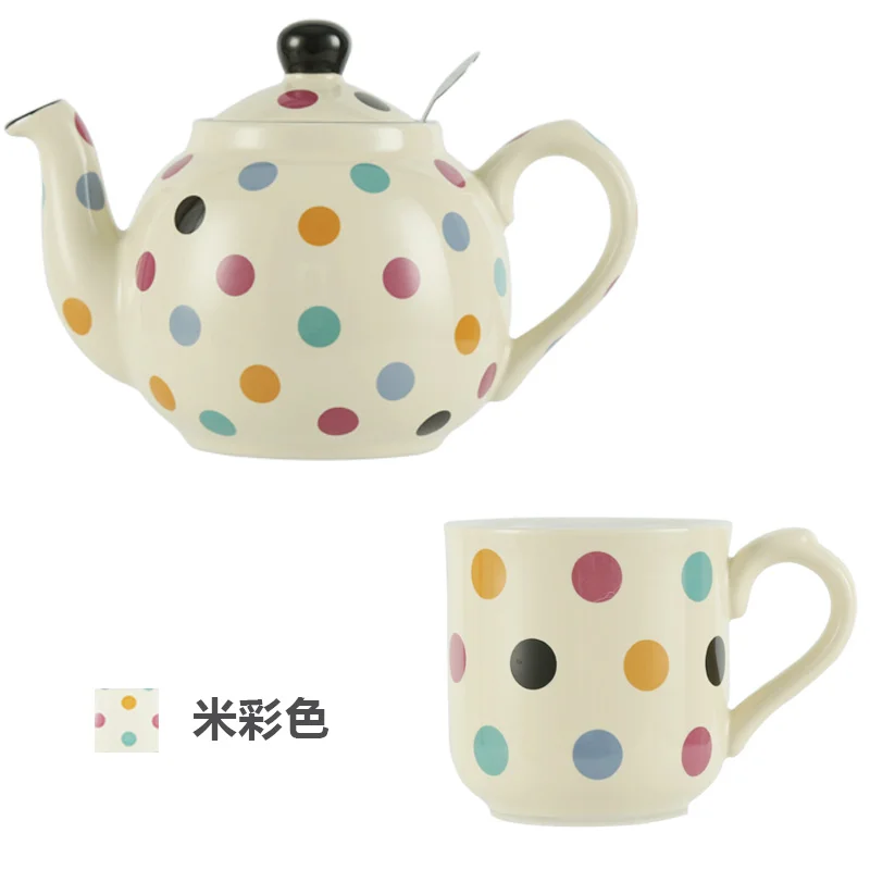 London Pottery Farmhouse Teapot 600ml/1200ml Ivory Multi Spot British Ceramic Tea Pot for Afternoon Tea Set