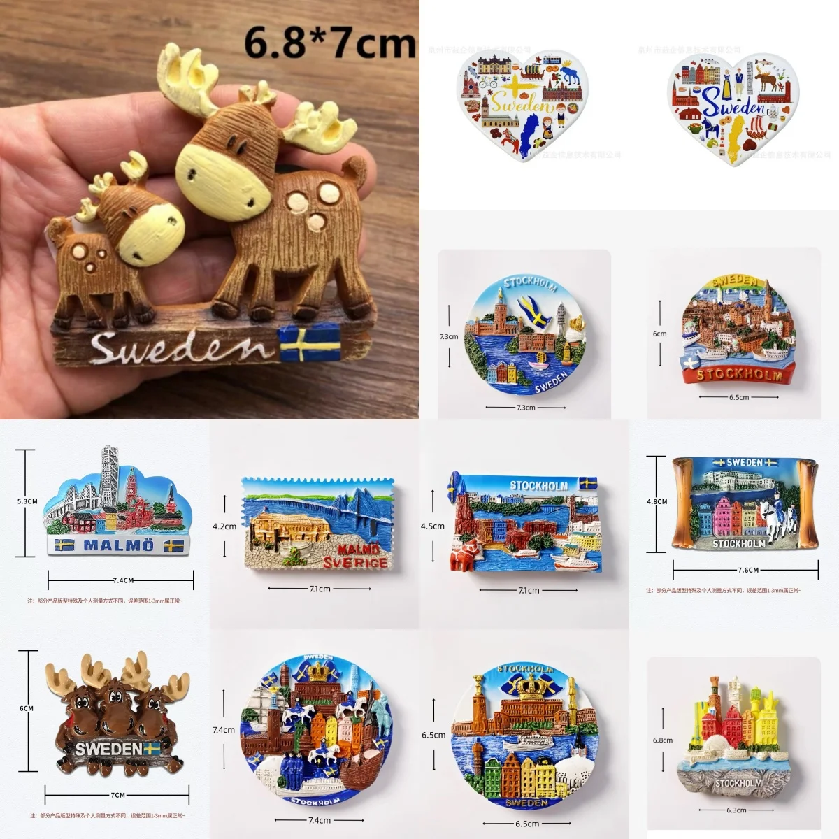 Imán de nevera 3D de recuerdo de viaje de Suecia, imán de nevera para decoración del hogar, imán de nevera hecho a mano