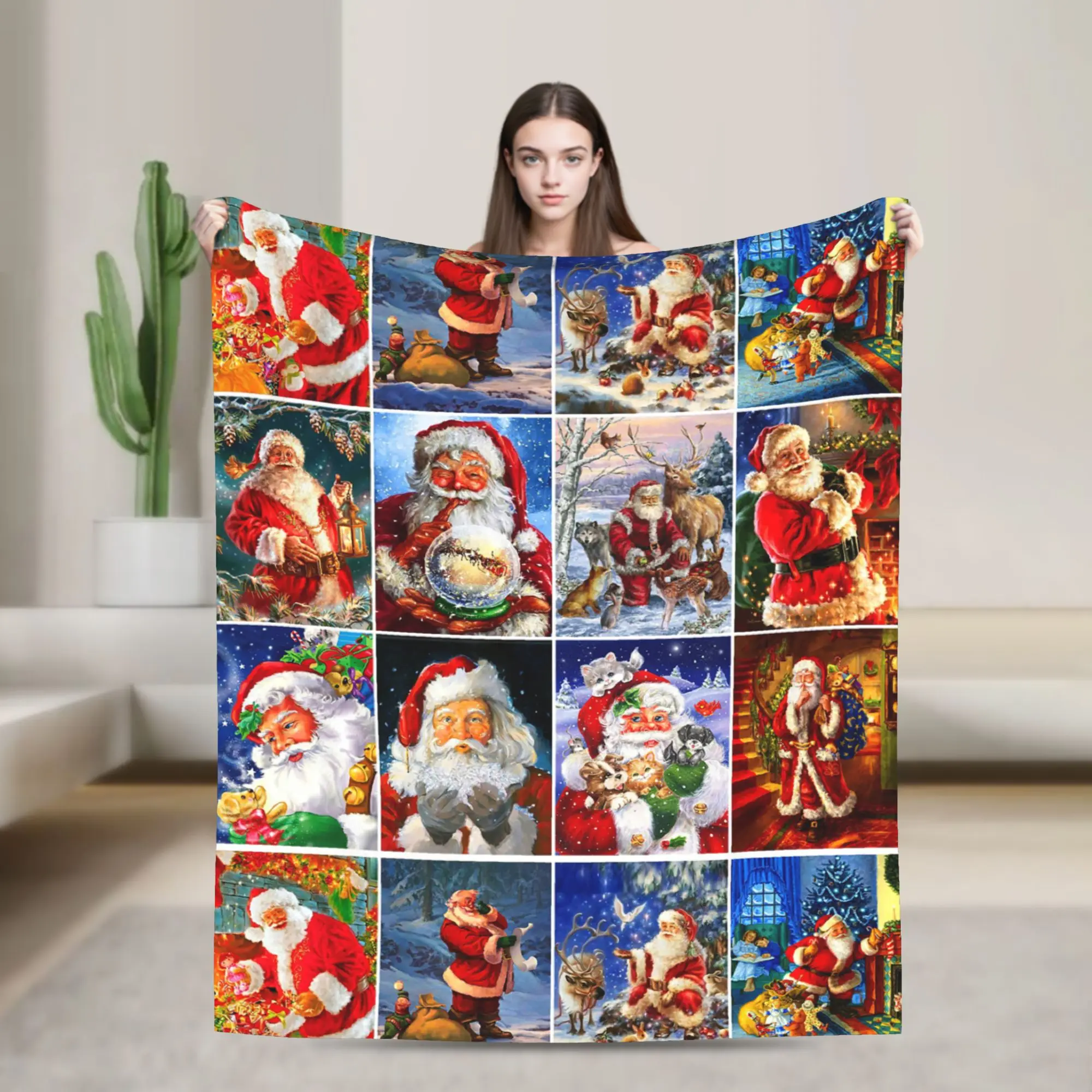 New Year Knitted Blanket Red Merry Christmas Santa  Plush Throw Blanket Summer Air Conditioning Decoration Soft Warm Bedsprea