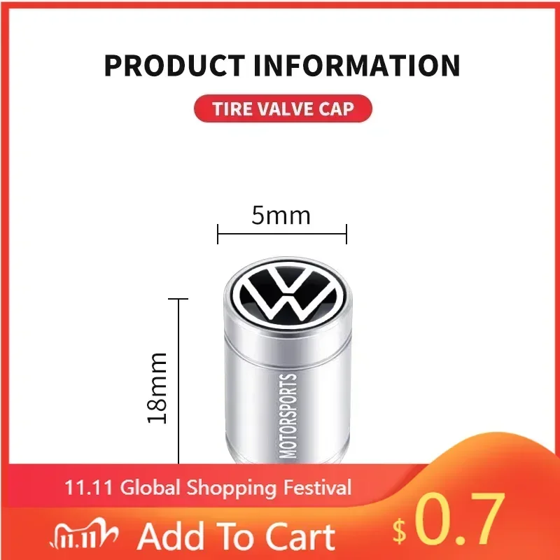 

New Hot 2025 New Fashion New Aluminum Car Tire Valve Cap Tyre Gas Nozzle Cover Valve Dustproof For Volkswagen VW R Line Golf