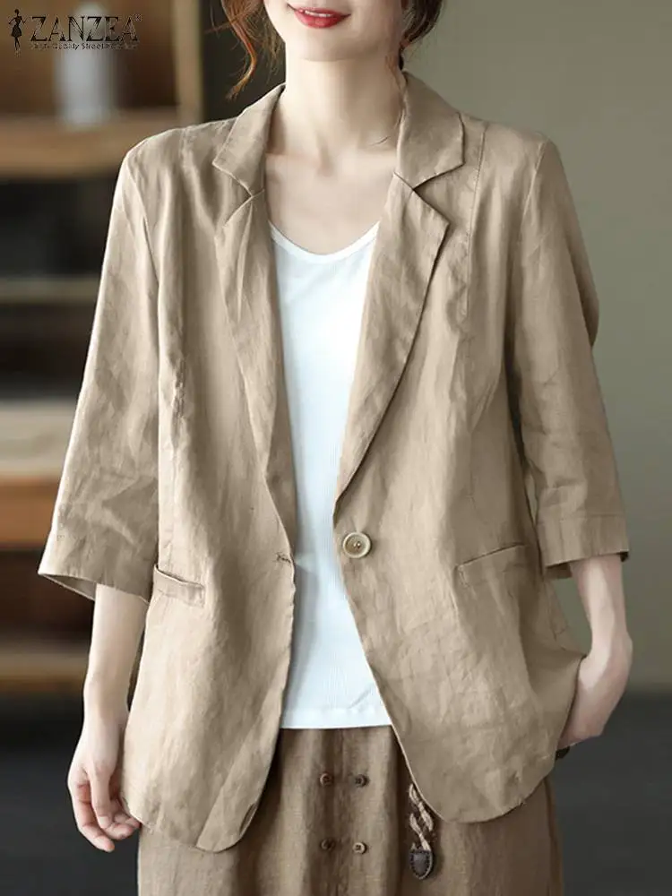 

ZANZEA Vintage Women Blazer Solid Blouse Lapel Neck 3/4 Sleeve Suits Outwear Female Work Shirt 2023 Autumn Coats Casual Jackets
