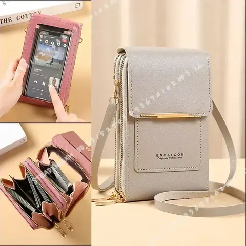 Fashion Touch Screen Lock Cell Phone Bag Women Mobile Phone Card Holder Crossbody Shoulder Bag Bag