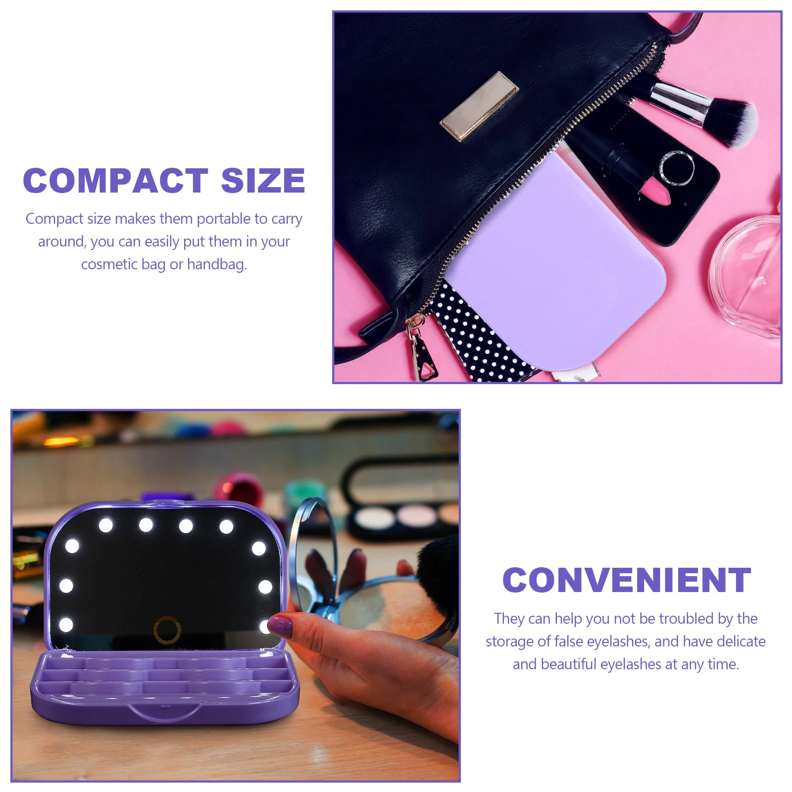 

LED Light Eyelash Box Flip Top False Eyelash Case Portable Small Size for Beauty Salon Personal Makeup Storage Solution