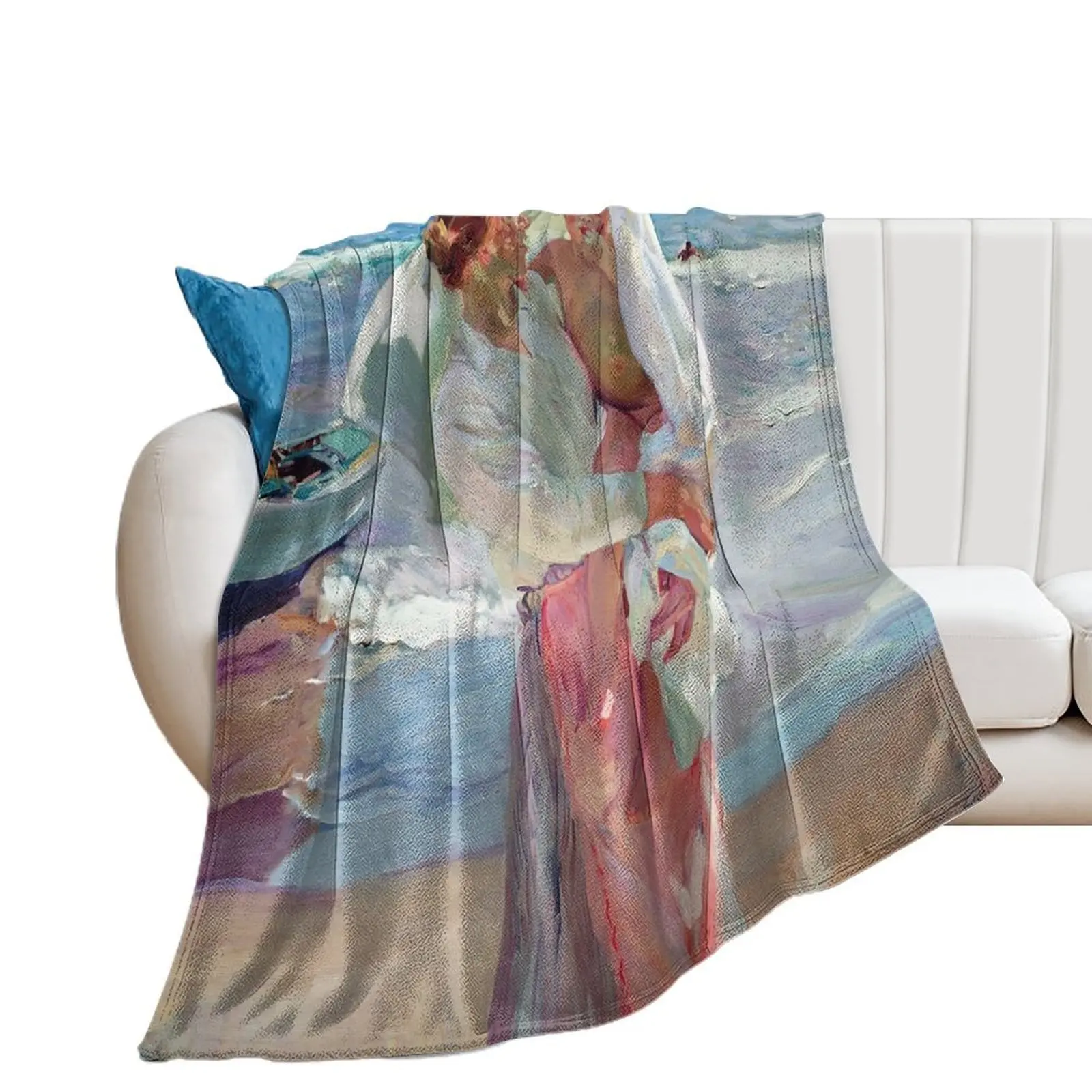 Joaquín Sorolla - After Bathing (1915) Throw Blanket Summer Personalized Gift Luxury Throw Blankets