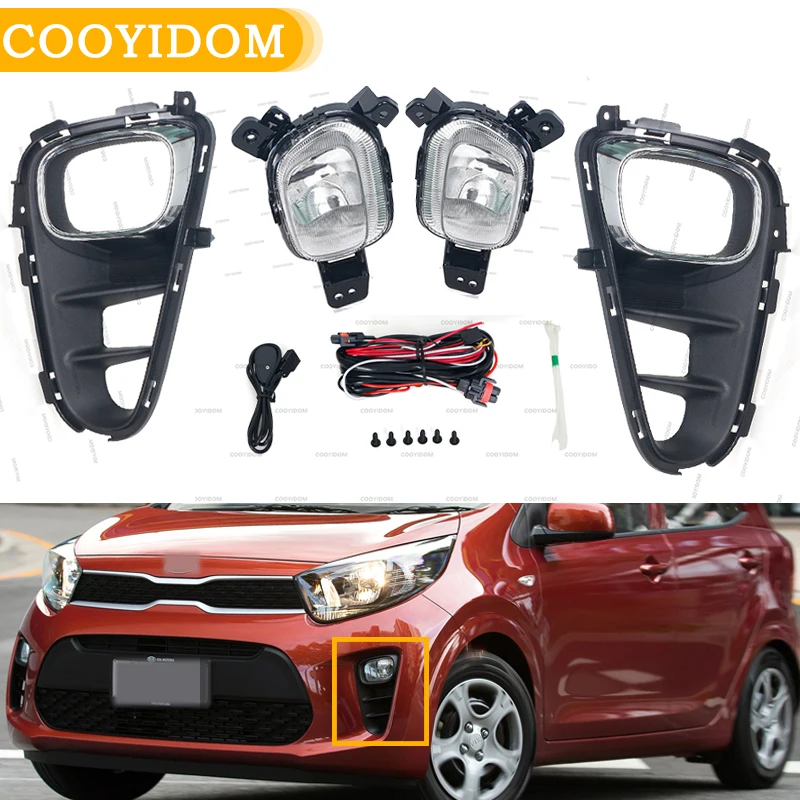 Front Bumper Fog  Lights For Kia Picanto 2017 2018 2019  Driving Lamp headlight Fog Light Frame cover trim Fog Light Assembly