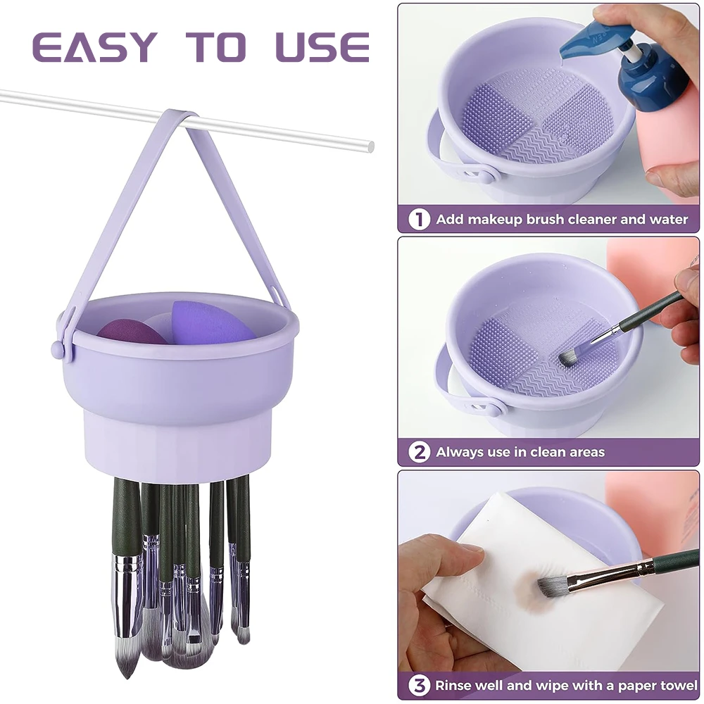 3-In-1 Silicone Makeup Brush Cleaner Mat & Drying Rack - Cosmetic Brush Cleaning & Air Dry Tool, Beauty Tool Organizer Kit