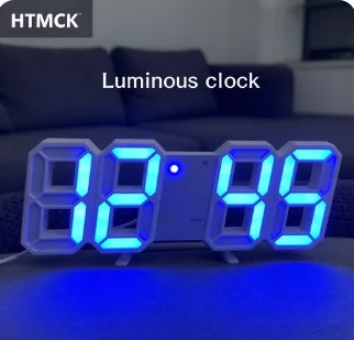 HTMCK 3D LED Digital Alarm Clock, Table & Wall Clock with Time Date Temperature Display, Decorative Electronic Clock for Home