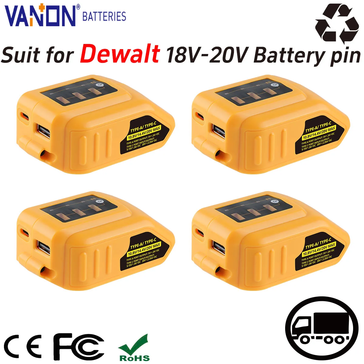 

VANON 1/2/4Pack 20V Replace for Dewalt DCB094K Adapter MAX USB 18V Charger with 2Ports and State of Charge Indicator Battery pin