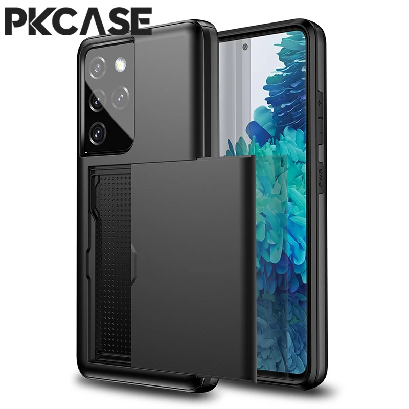 Casing Dompet Kartu Geser PKCASE Untuk Samsung S25 Edge S24 S23 FE Note 20 Ultra A55 A56 A36 A16 A17