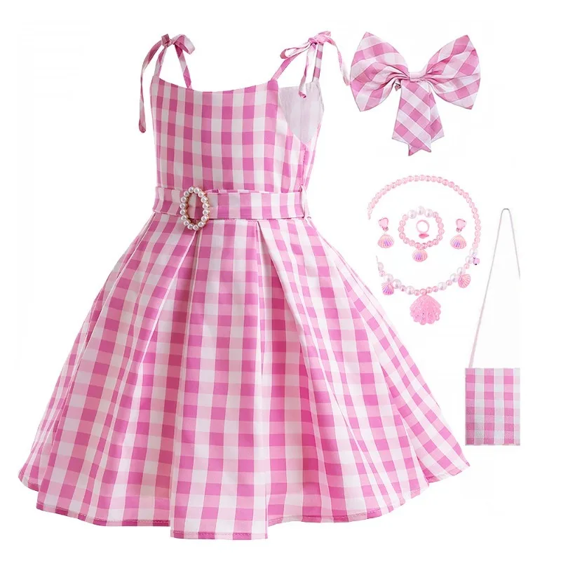 فستان الأميرة للفتيات، زي تنكري للفيلم، تنورة متقلب وردية مع إكسسوارات، مجموعة كاملة من ملابس العطلات، هدايا للأطفال