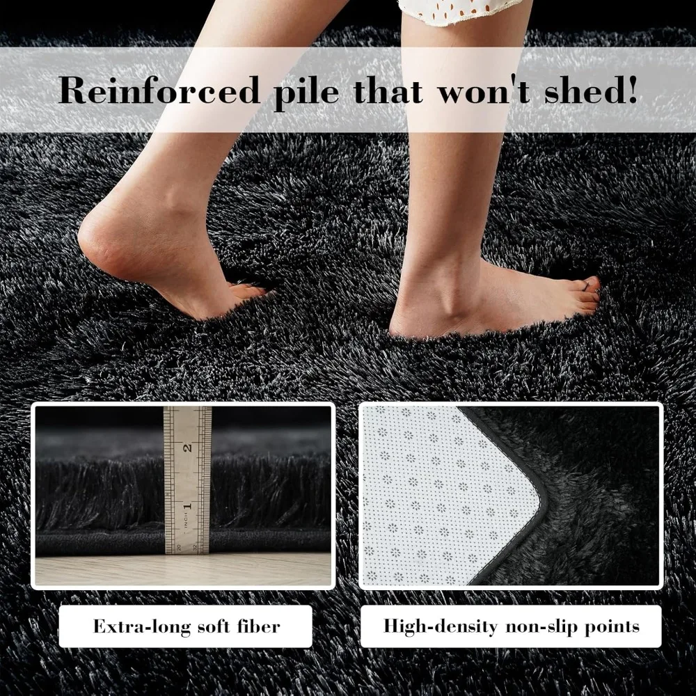 Fluffy Rug Shaggy Area Rug, Black 4x6 Area Rugs for Bedroom, Small Bedside Rug, Soft Fluffy Shaggy Entryway Throw Rugs