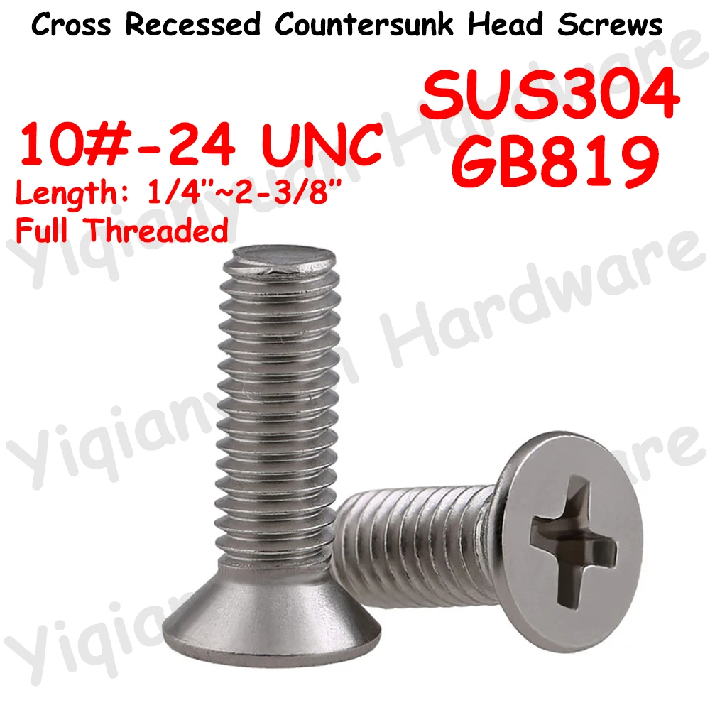 Yiqianyuan GB819 10#-24 UNC Thread SUS304 Stainless Steel Cross Recessed Countersunk Head Phillips Screw Precision Machine Bolts