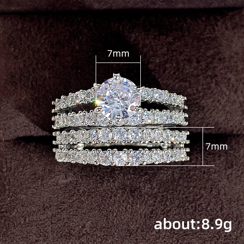 Huitan Trendy Hohl Set Ringe Voll Bling Iced Out CZ Stein Luxus Frauen Hochzeit Verlobung Ringe 2Pcs Set Schmuck drop Shipping – Detail 17