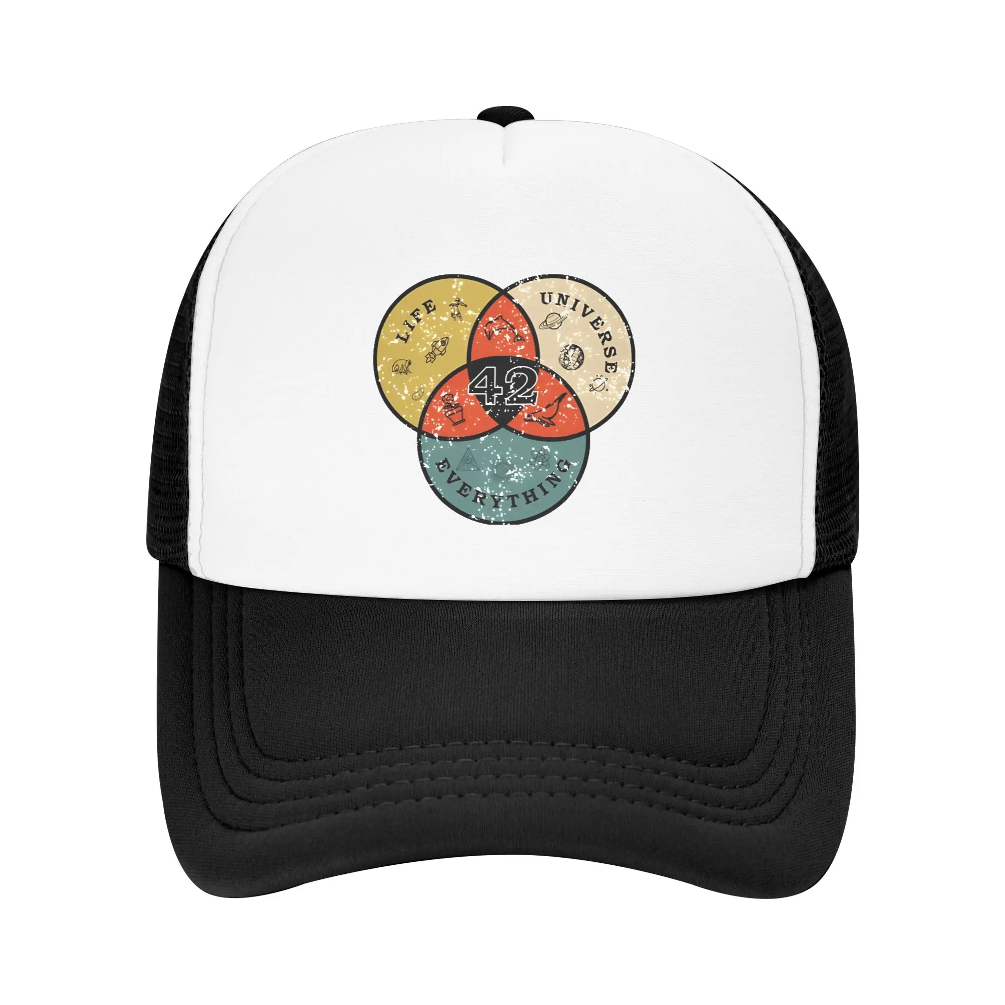 dont panic 42 The Answer To Life Douglas Adams Mesh Sun Cap Outfits for Women Men Adjustable Baseball Cap Mesh-Back Caps