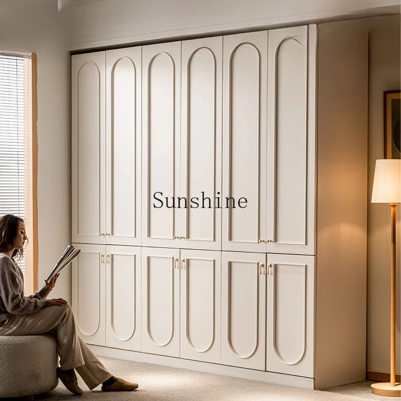 Cream wind light luxury solid wood wardrobe French modern simple wardrobe 5 door cabinet